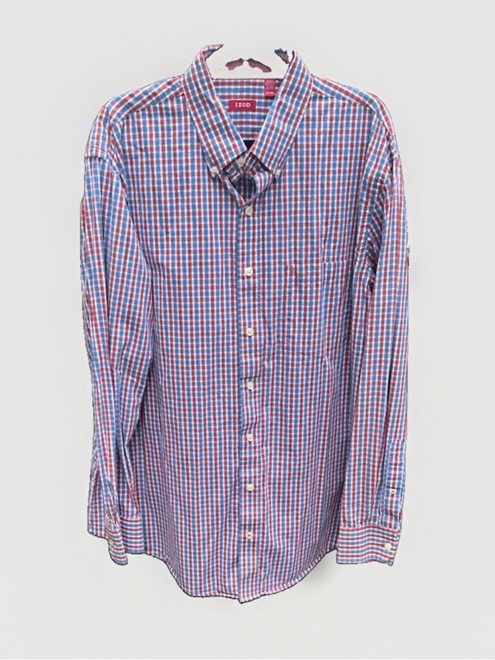 Izod Men's Long Sleeve Button Down Shirt Plaid Blue, White& Terra-Cotta Size XLT